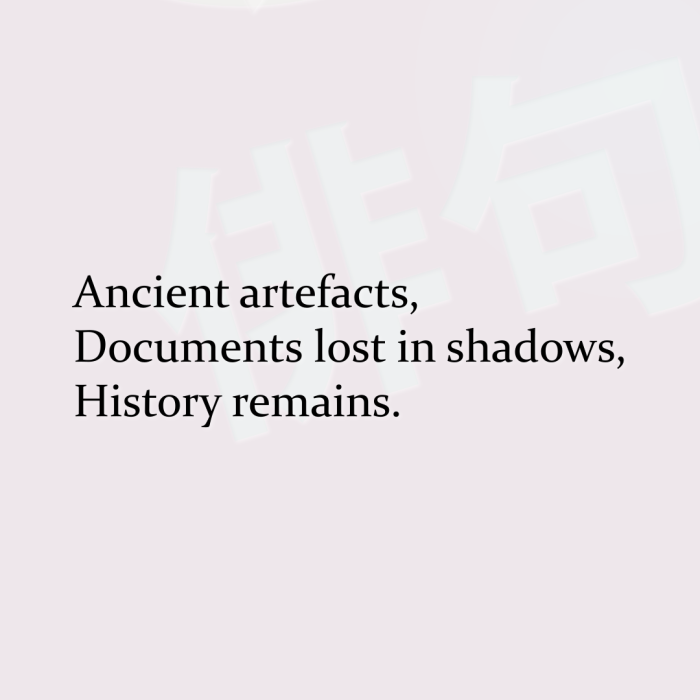 Ancient artefacts, Documents lost in shadows, History remains.