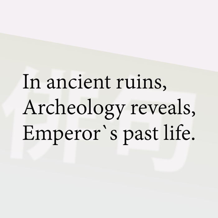 In ancient ruins, Archeology reveals, Emperor`s past life.