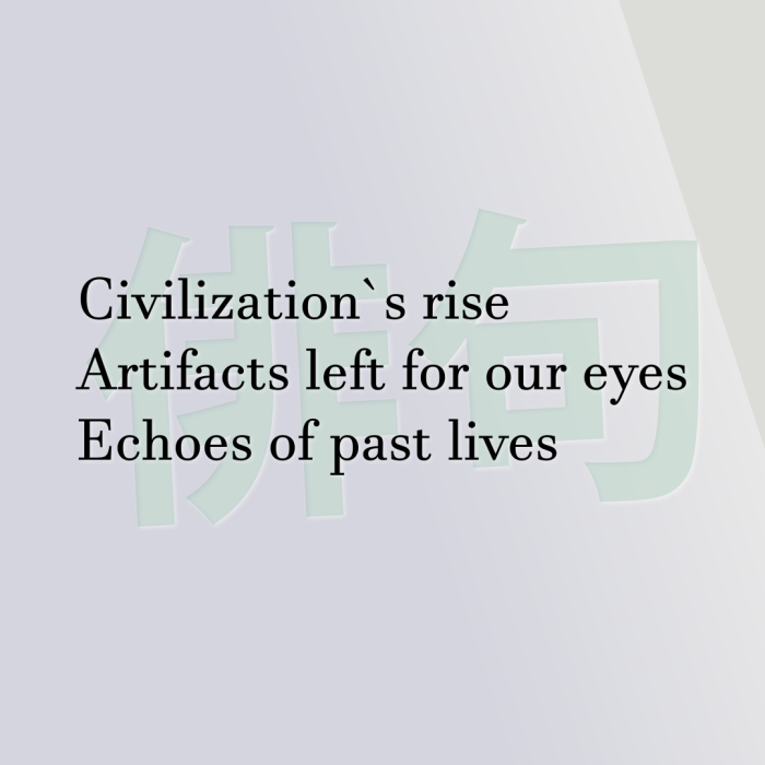 Civilization`s rise Artifacts left for our eyes Echoes of past lives