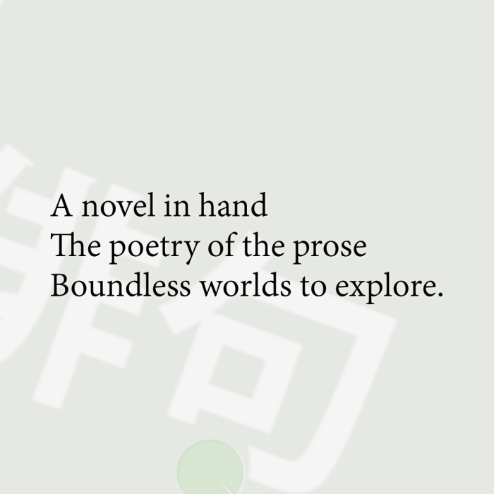A novel in hand The poetry of the prose Boundless worlds to explore.