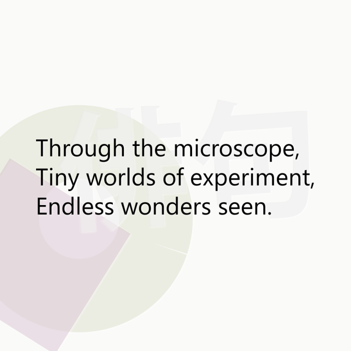 Through the microscope, Tiny worlds of experiment, Endless wonders seen.