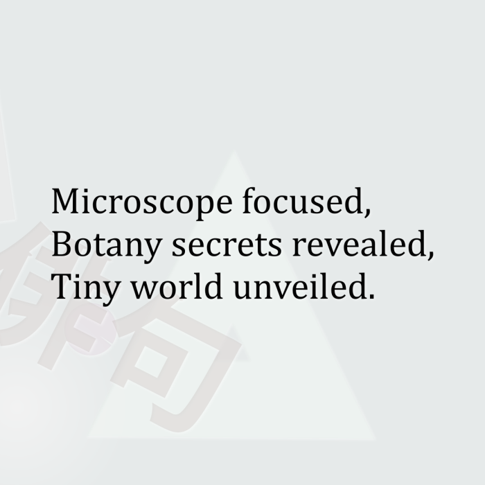 Microscope focused, Botany secrets revealed, Tiny world unveiled.