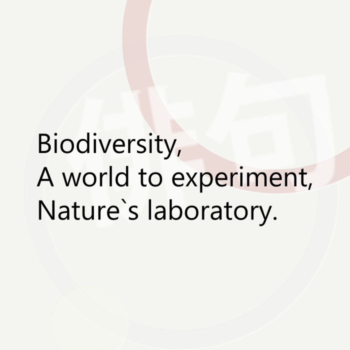 Biodiversity, A world to experiment, Nature`s laboratory.