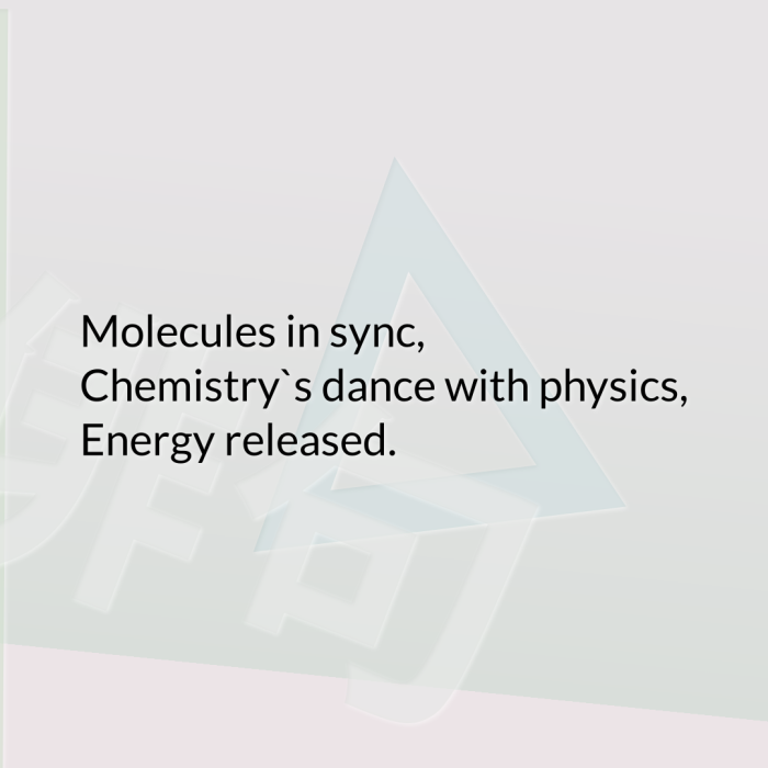 Molecules in sync, Chemistry`s dance with physics, Energy released.
