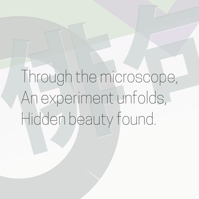 Through the microscope, An experiment unfolds, Hidden beauty found.