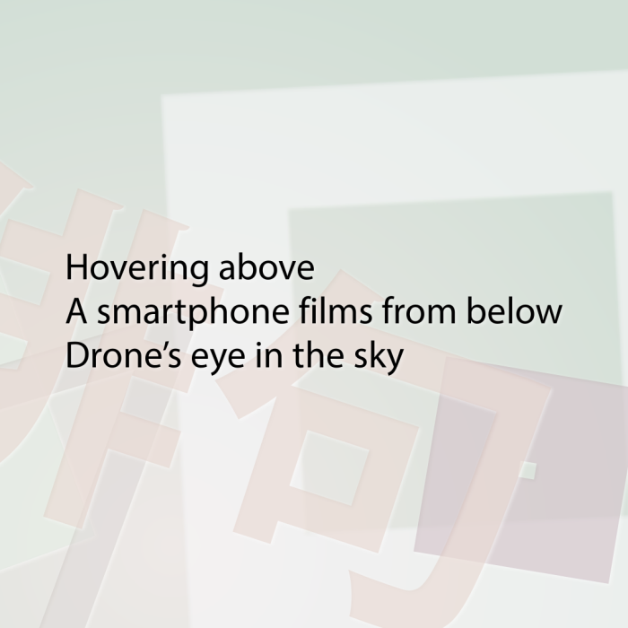 Hovering above A smartphone films from below Drone’s eye in the sky